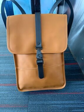 RAINS Backpack – Rust Orange Waterproof Vegan Leather Bag – Unisex – NWT